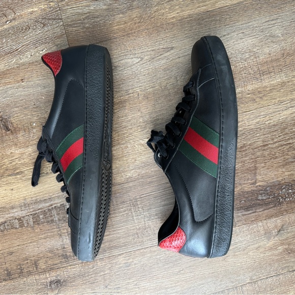 Men’s Gucci Ace Leather Black Sneakers - US Size 14 - Picture 4 of 8